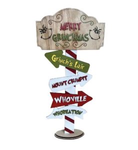 Whimsical "Merry Grinchmas" Directional Christmas Sign