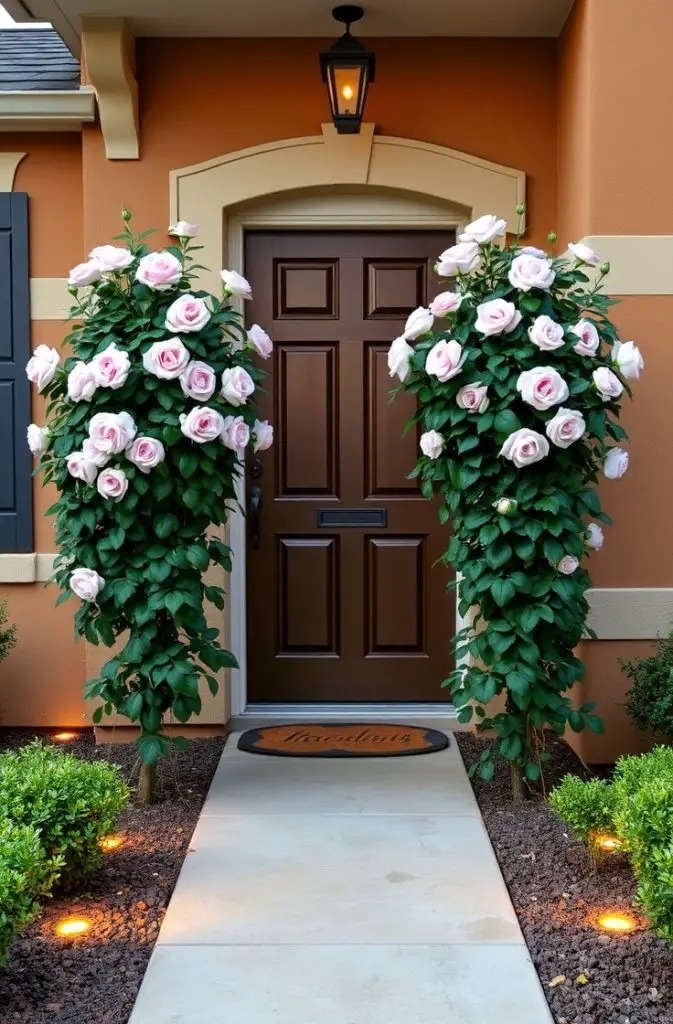 Accent Entryway with Tall Rose Bushes