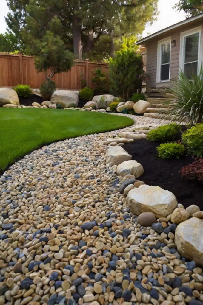 Bordered Lawn with Decorative Rocks