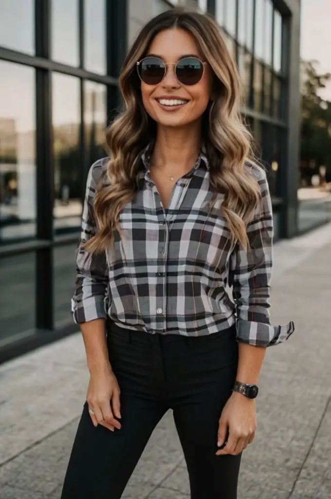 Button-Up Shirts with Dark Leggings