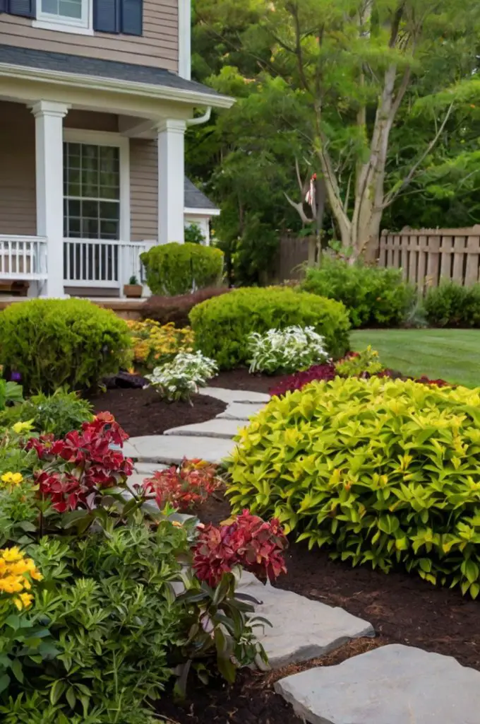 Flower Bed with Shrubs and Seasonal Blooms