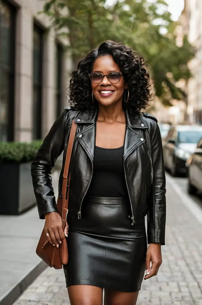 Leather Jacket with a Midi Skirt