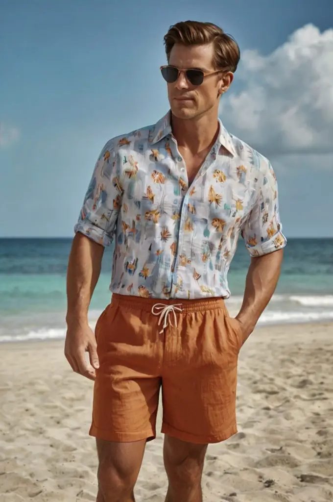 Linen Shirt with Swim Trunks