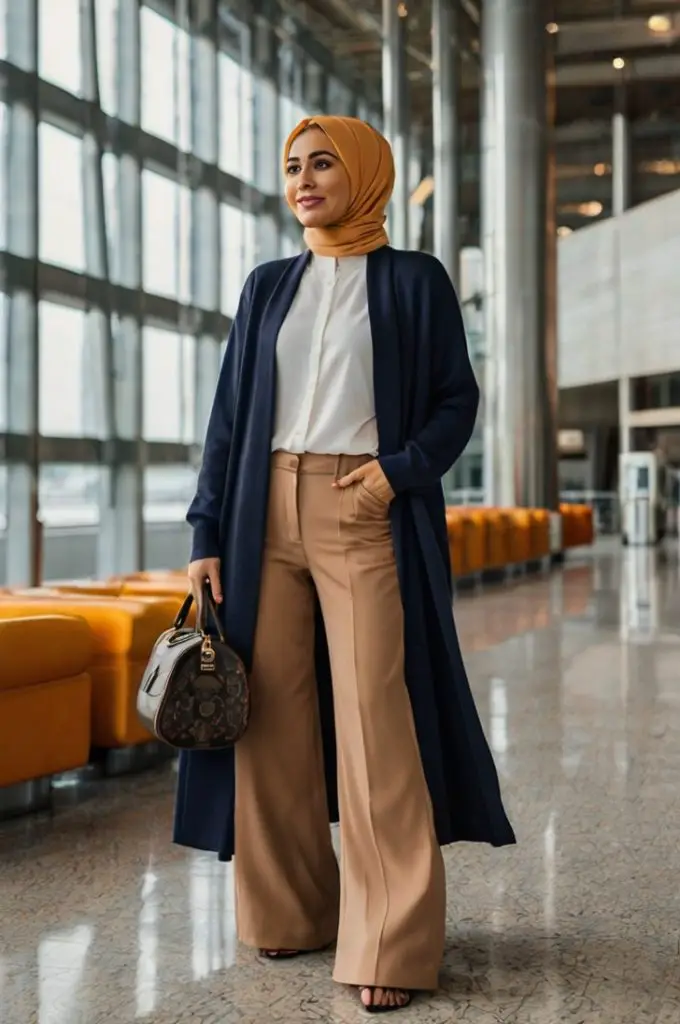 Long Cardigan with Wide-Leg Pants