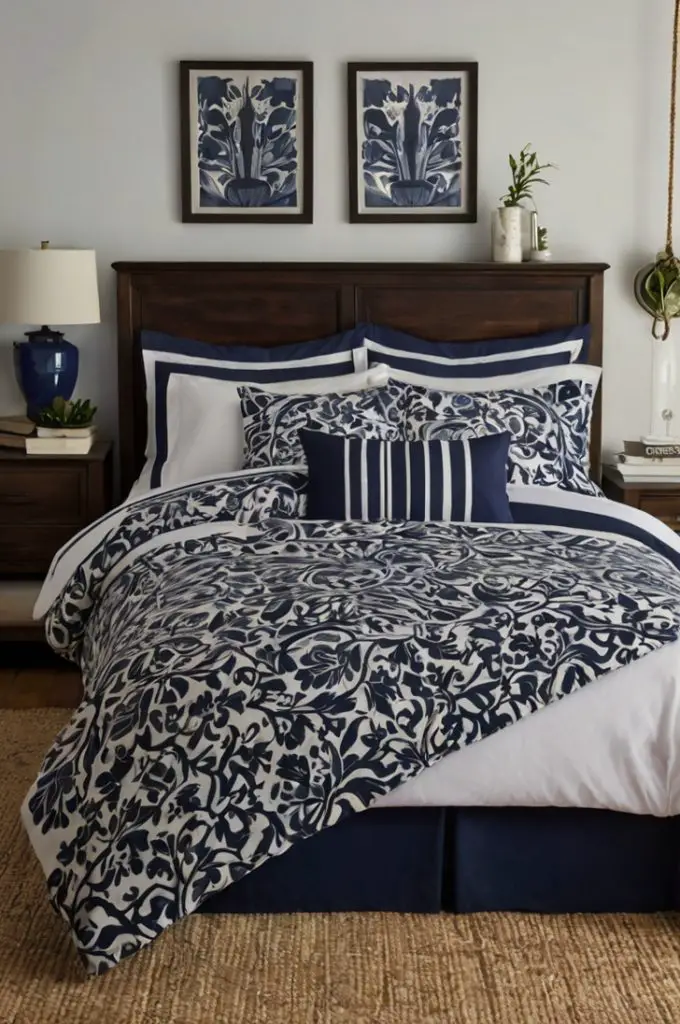 Navy and White Bedding