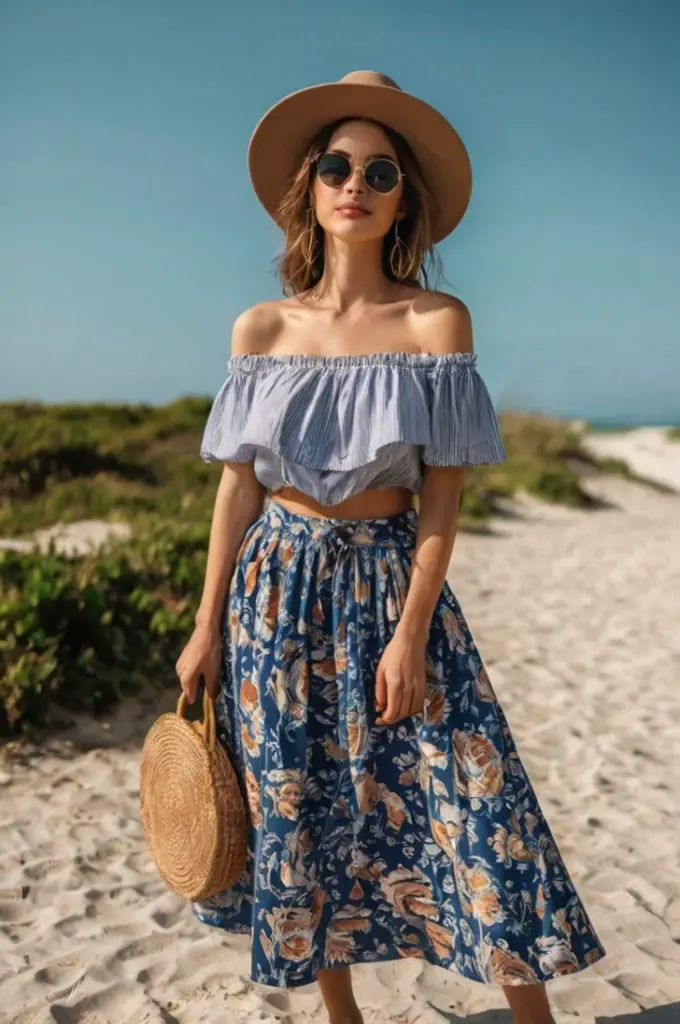 Off-Shoulder Top with Midi Skirt