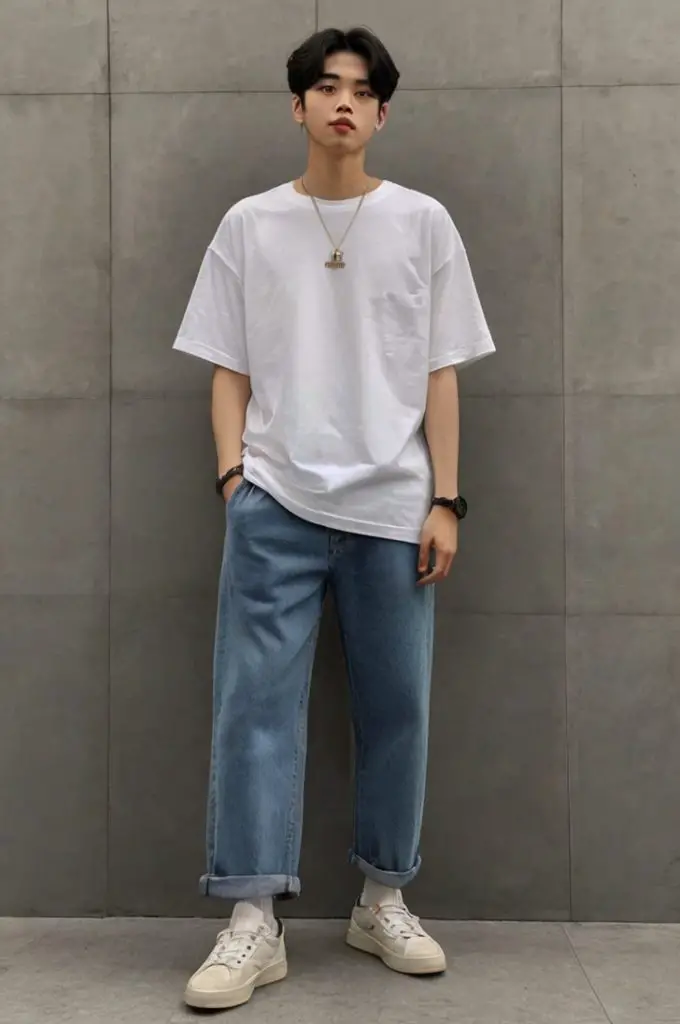 Oversized T-Shirt with Straight-Leg Jeans