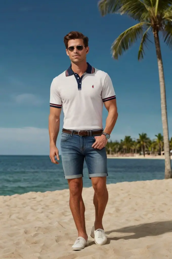 Polo Shirt with Denim Shorts