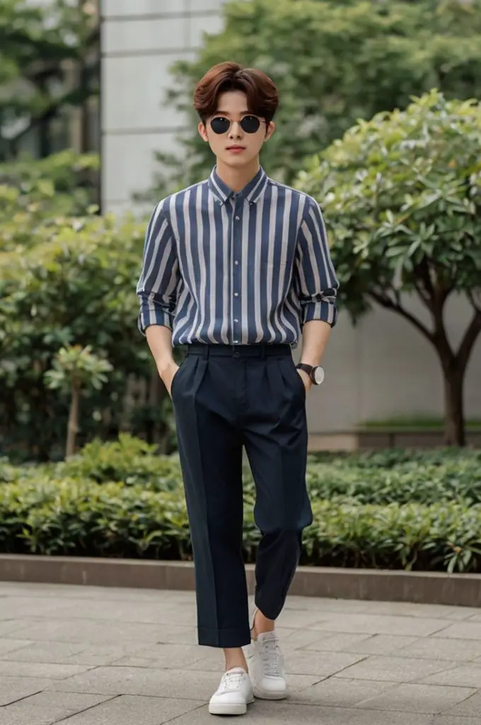 Striped Shirt with Cropped Pants