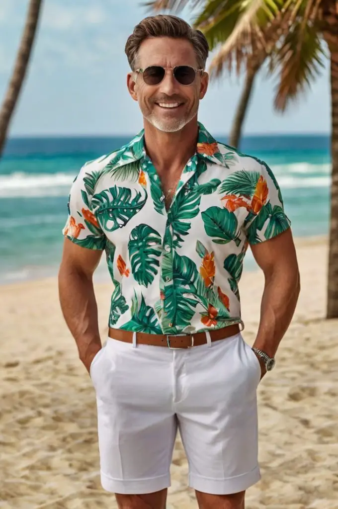 Tropical Print Shirt with White Shorts