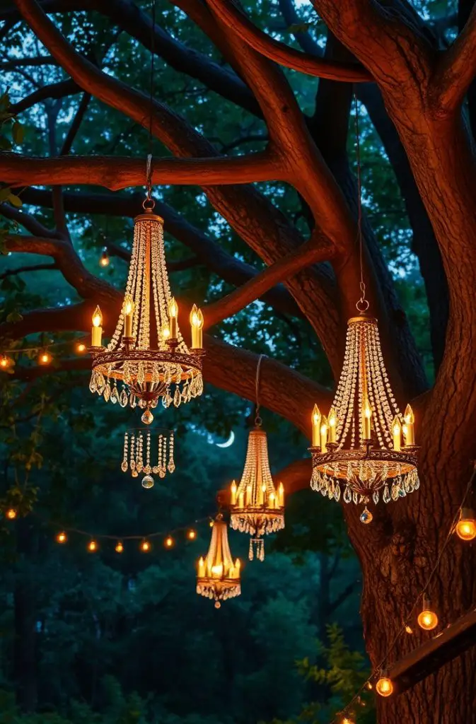 Chandeliers Hanging from Branches