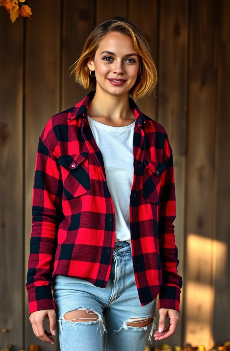 Flannel Shirt and Distressed Denim