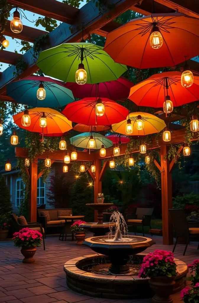 Hanging Lights from Umbrellas