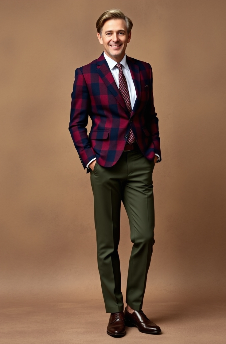 Plaid Blazer and Tailored Trousers