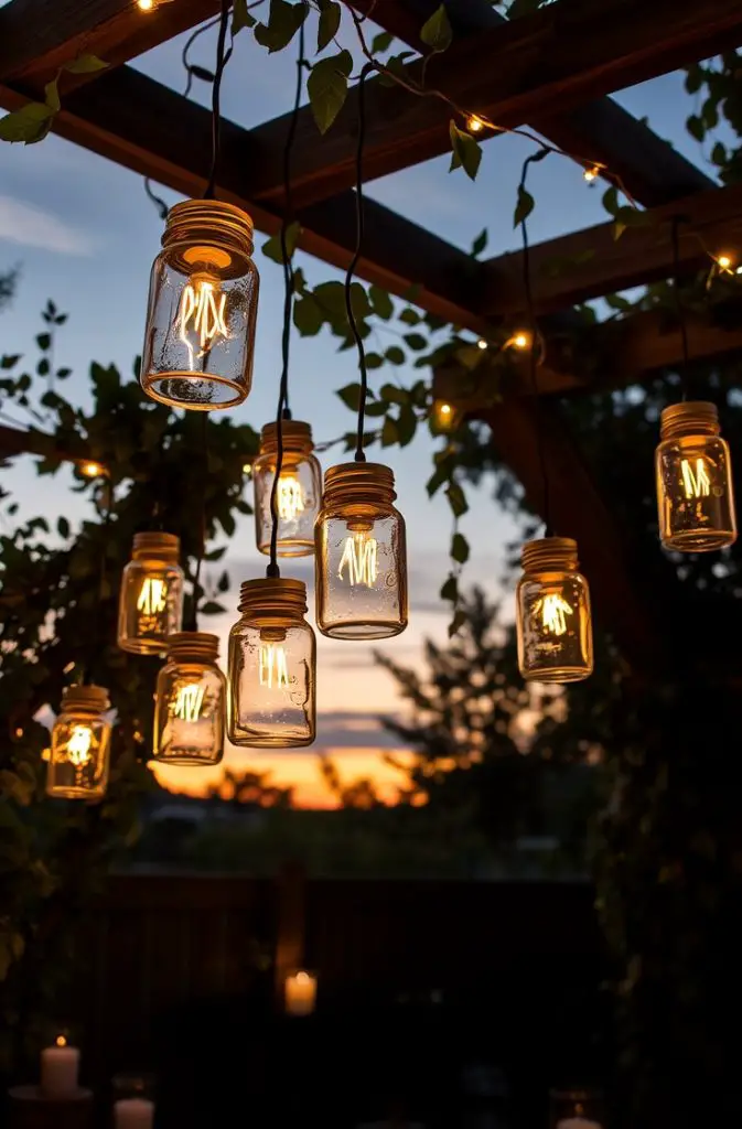 String Bulbs in Mason Jars