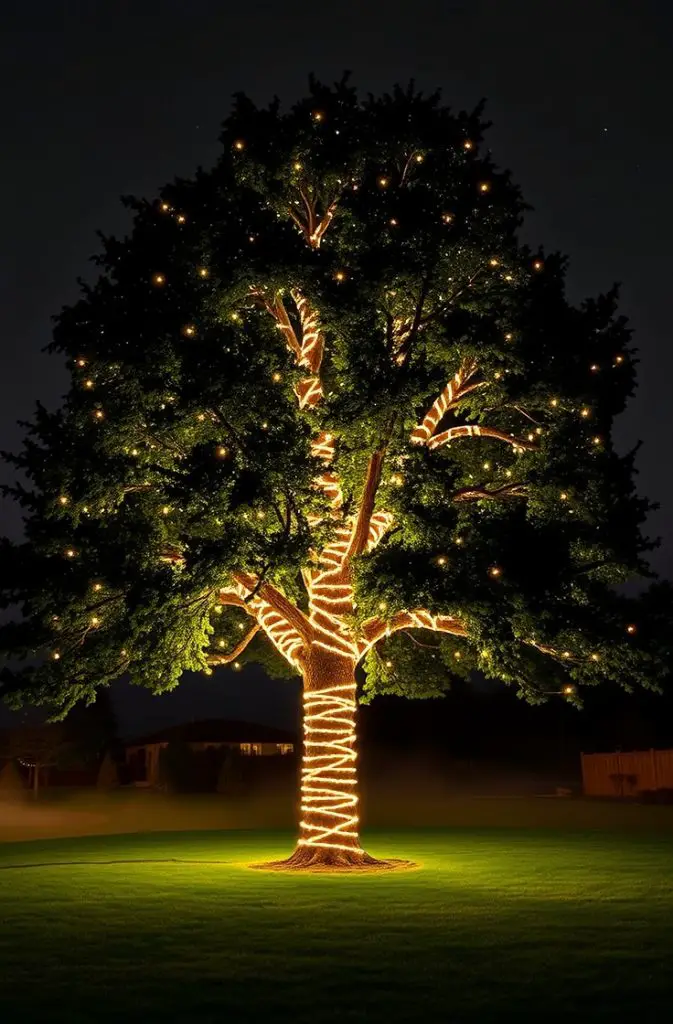 Tree Wrapped in Rope Lights