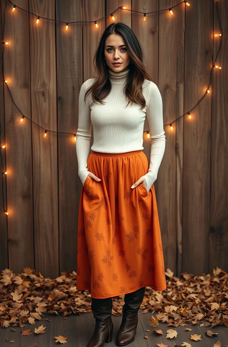 Turtleneck and Midi Skirt