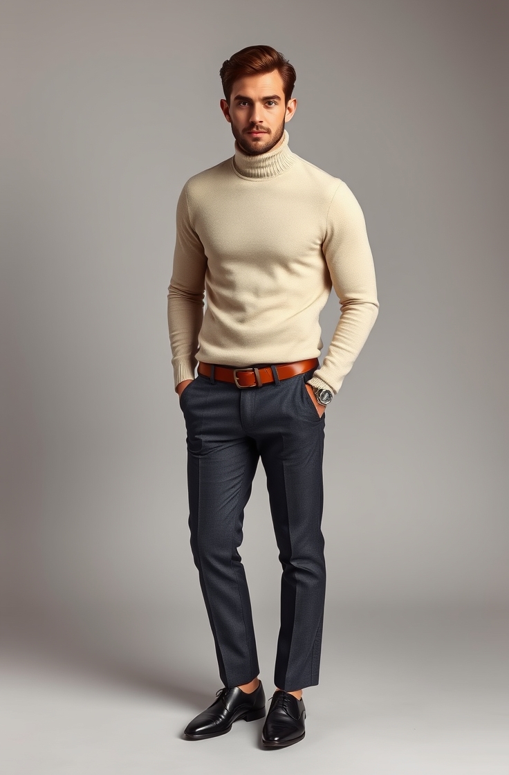 Turtleneck and Wool Trousers