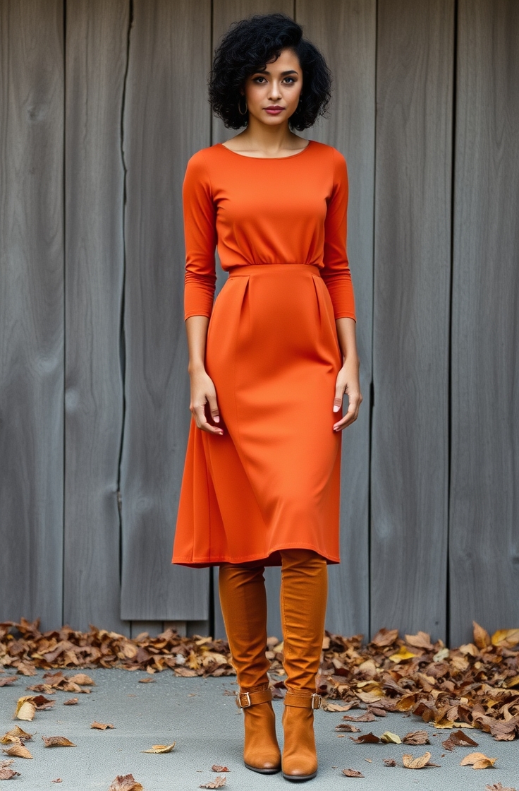 Chic Midi Dress with Boots