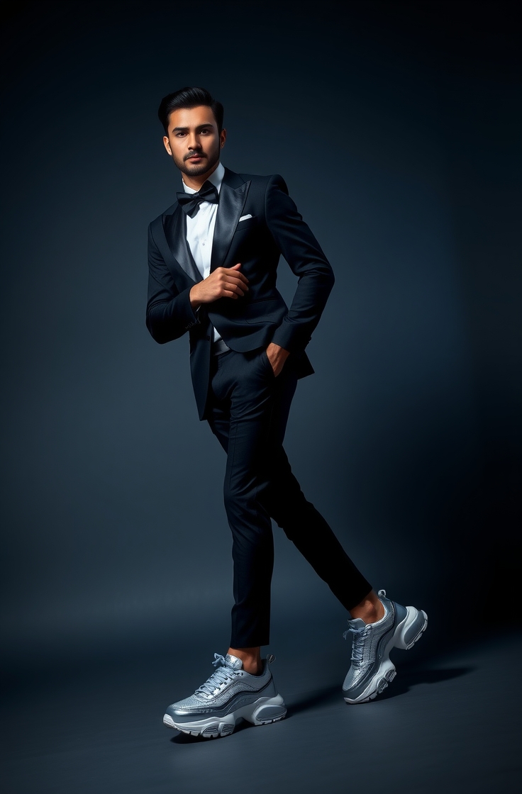 Classic Tuxedo with Statement Sneakers