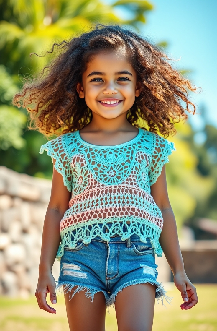 Cut-Off Shorts with a Crochet Top