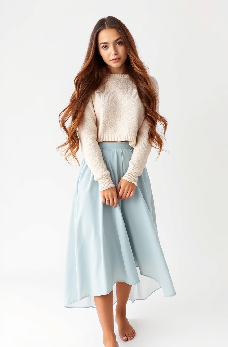 Flowy Midi Skirt with a Cropped Sweater