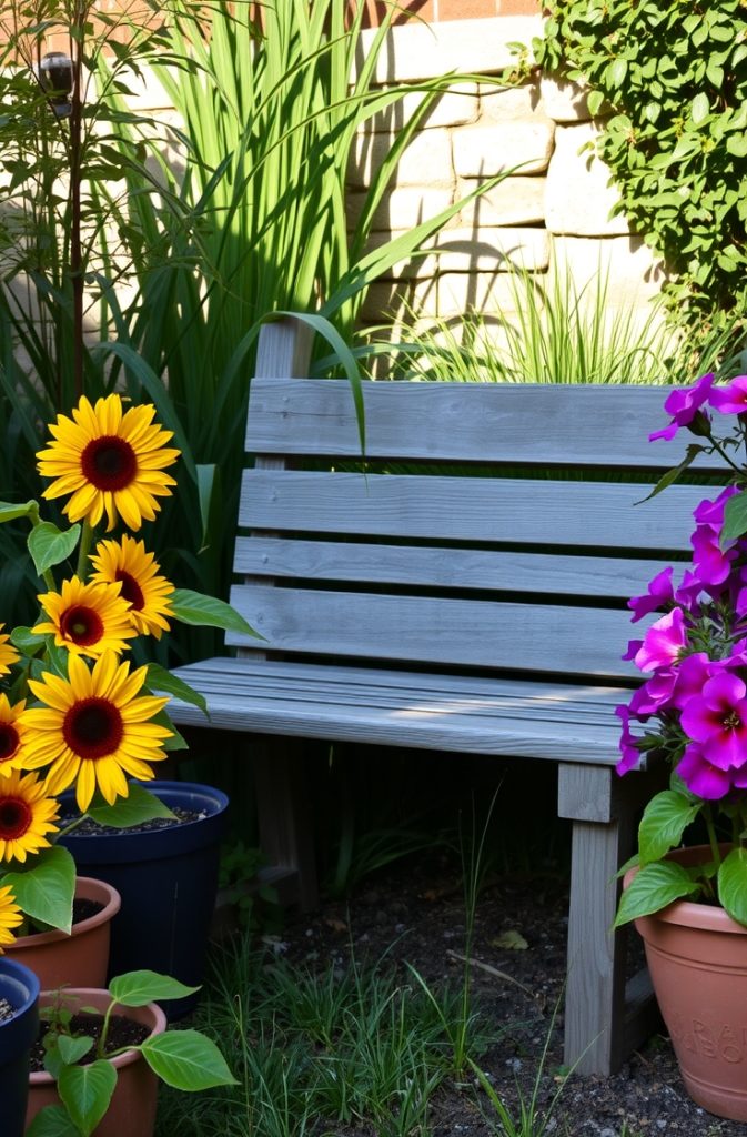 Small Wooden Bench with Floral Accents