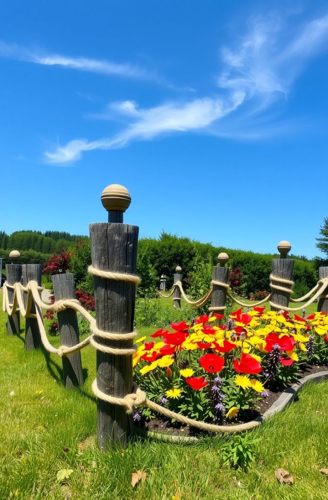 Rope and Wood Border gardening idea