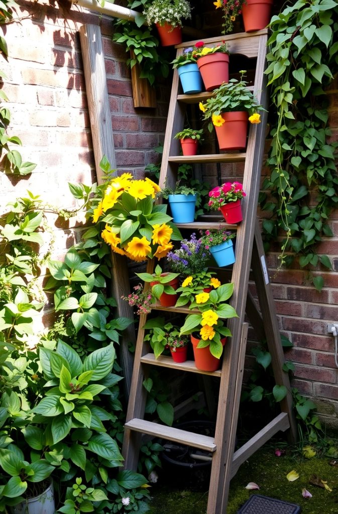 Rustic Wooden Ladder Planter