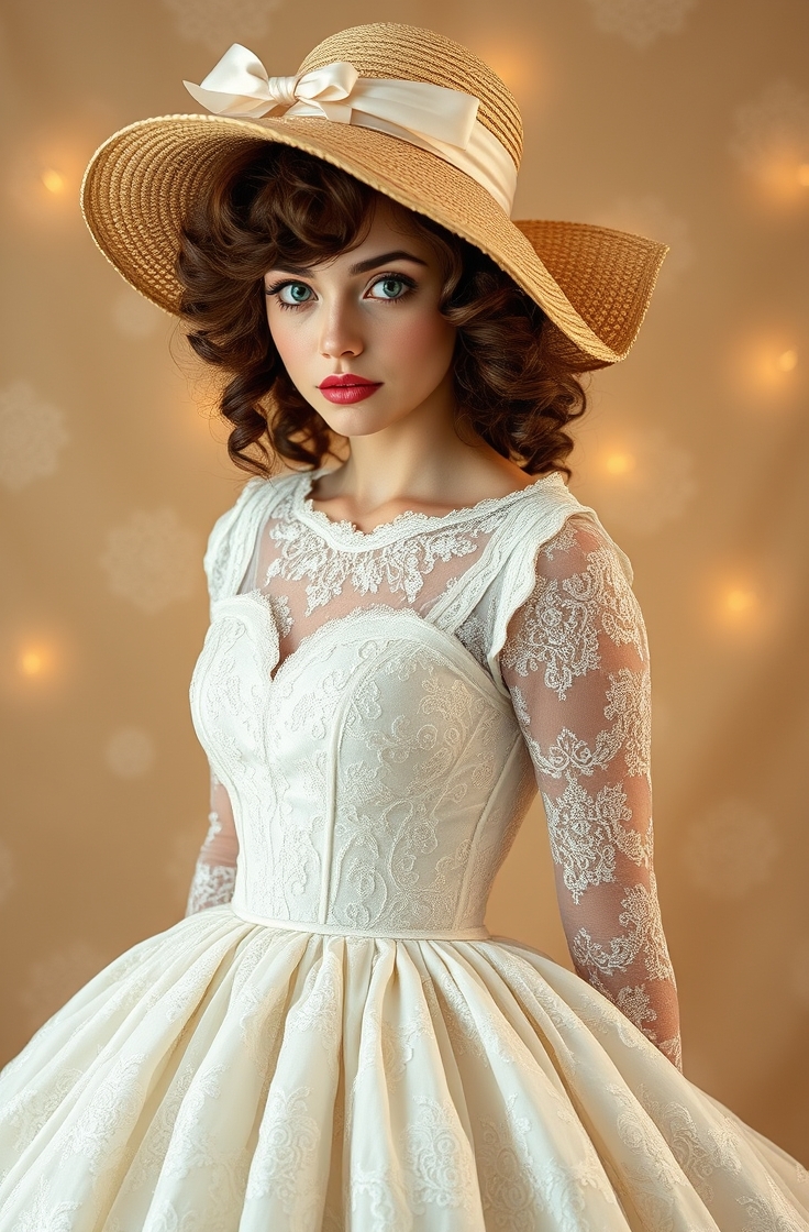 Lace Dress with a Wide-Brim Hat