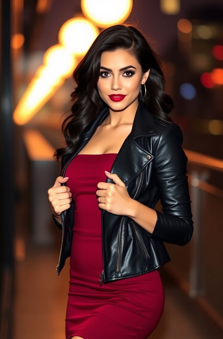 Leather Jacket with a Bodycon Dress