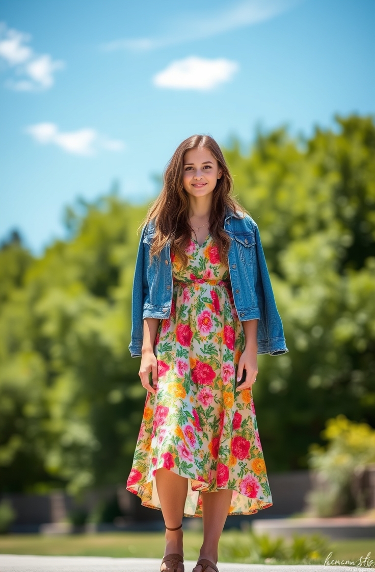 Midi Dress with a Denim Jacket