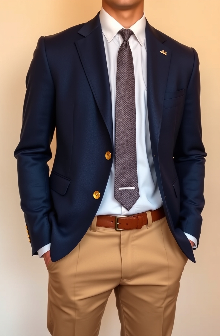 Navy Blazer and Khaki Pants