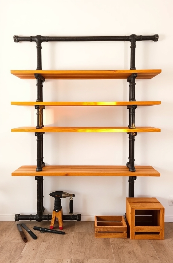 Pipe and Wood Shelving