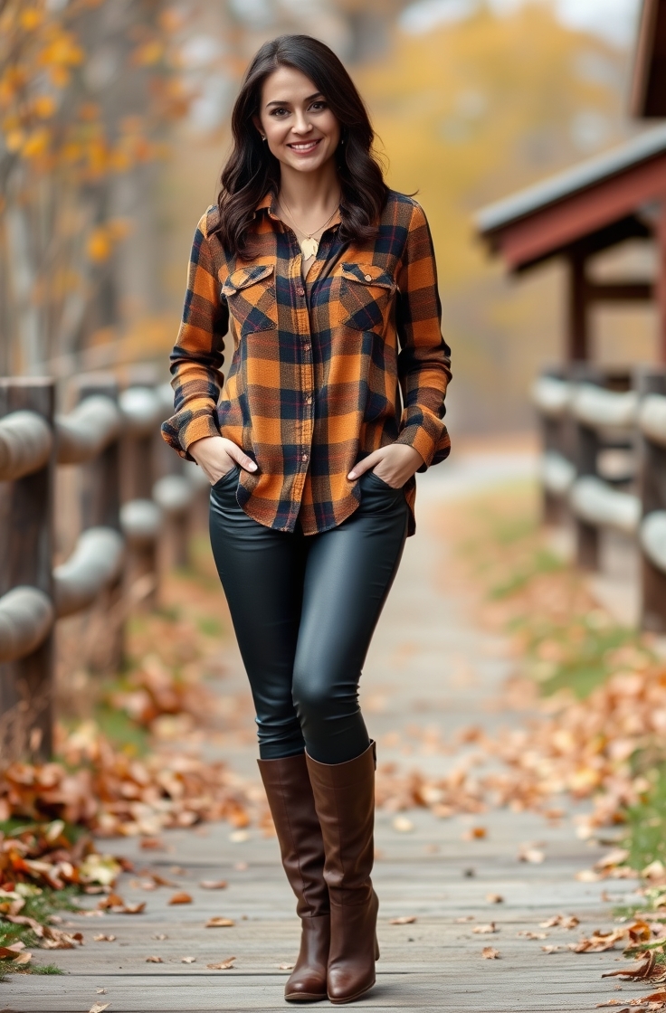 Plaid Shirt and Leather Leggings