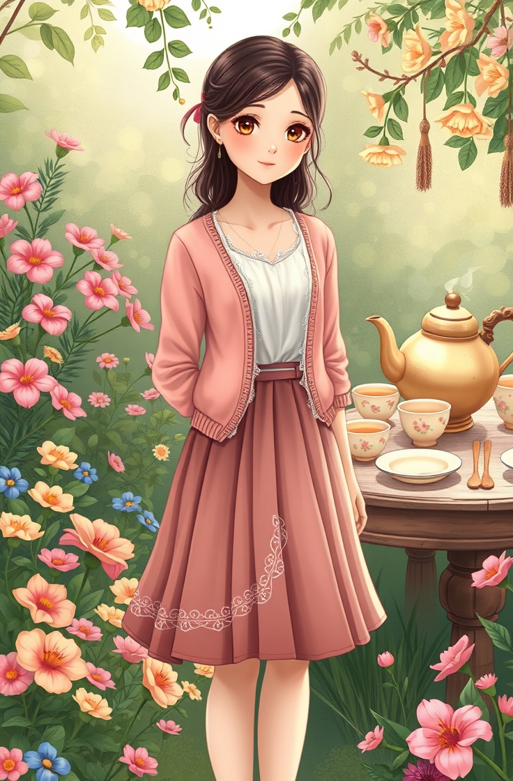 Pleated Skirt with a Cardigan