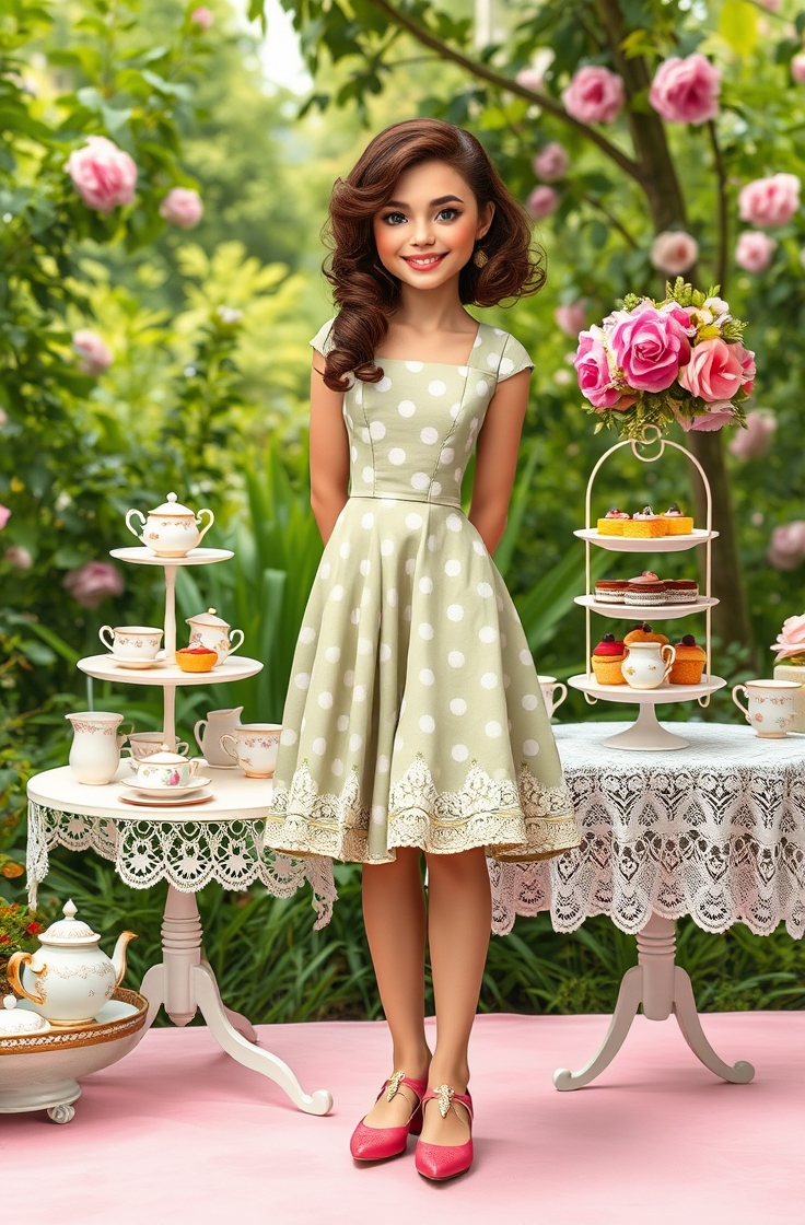Polka Dot Dress with Vintage-Inspired Shoes