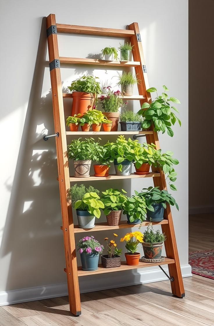 Repurposed Ladder Shelf Garden