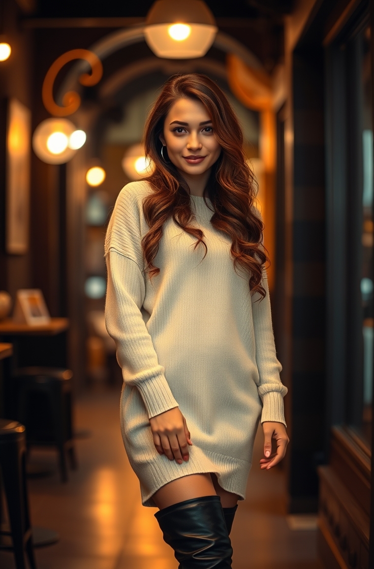 Sweater Dress with Knee-High Boots