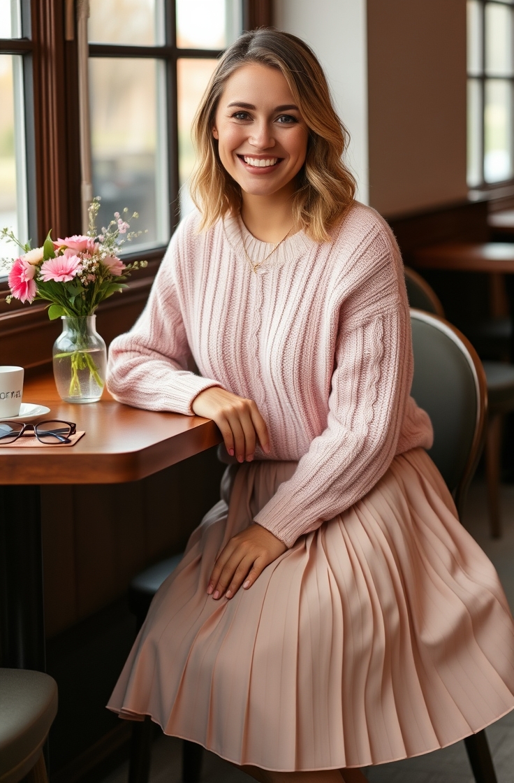 Sweater and Pleated Skirt