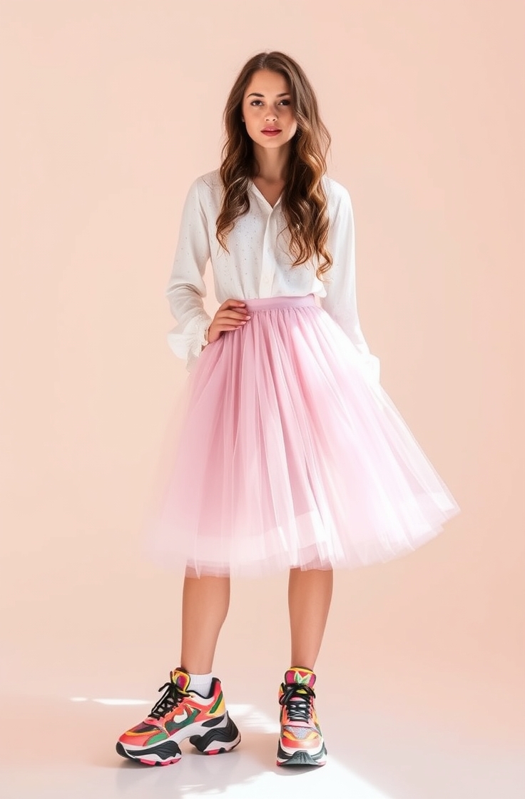 Tulle Skirt with Graphic Sneakers