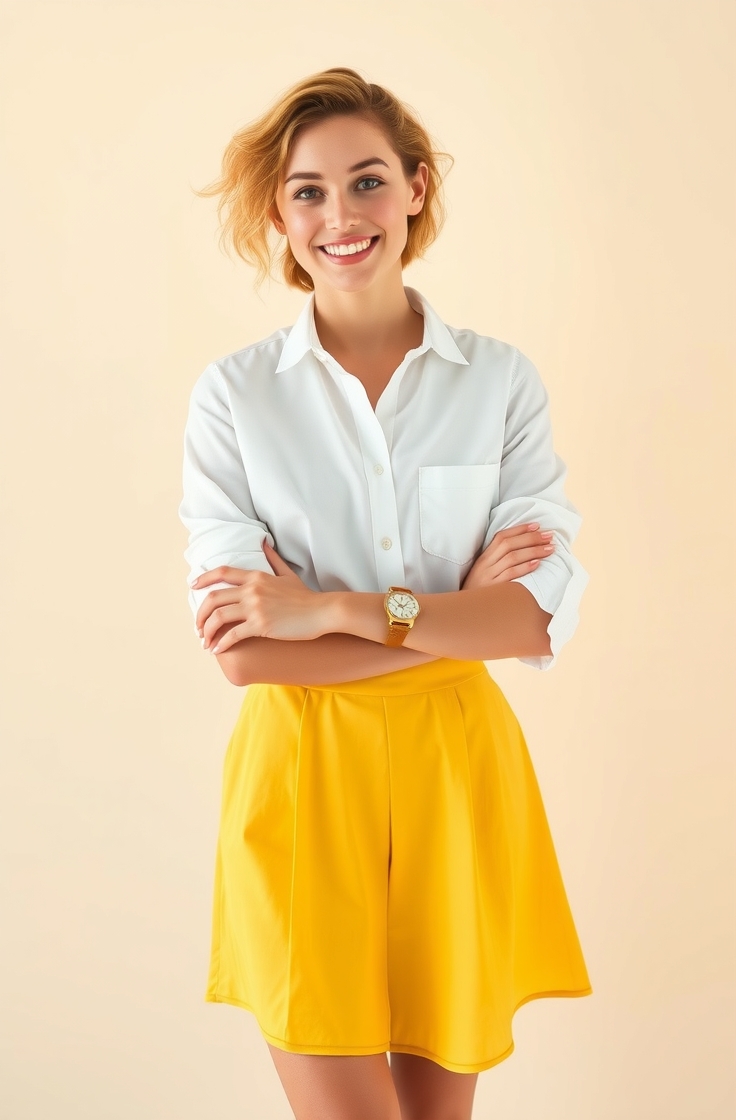 Classic White Shirt and Yellow Skirt