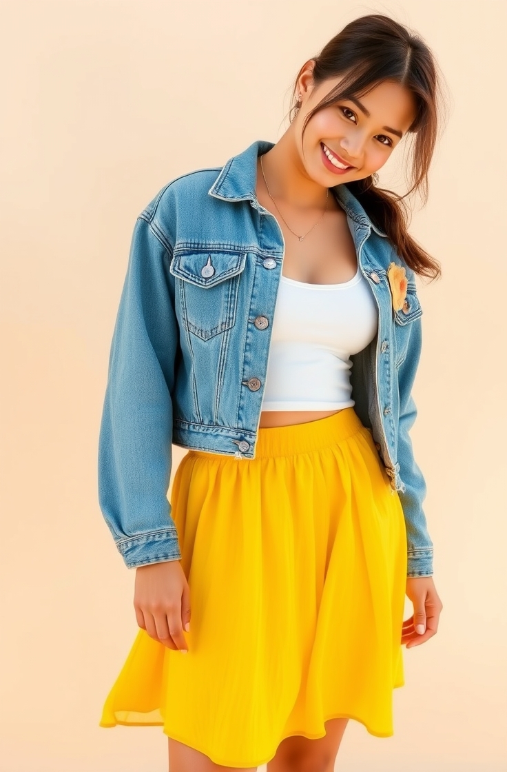 Denim Jacket and Yellow Skirt