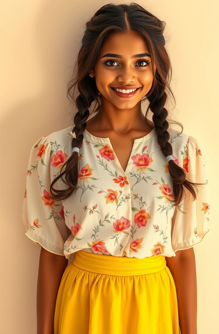 Floral Blouse and Yellow Skirt