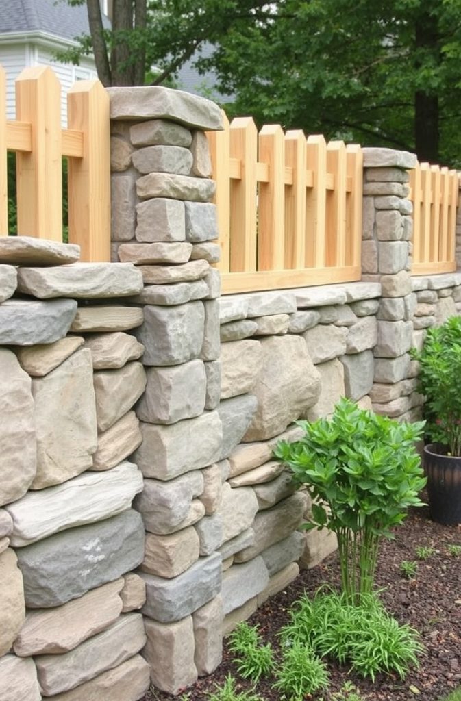 A stone fence offers durability and a natural look. Large stones stacked together create a rustic feel. Mortared stone walls provide extra stability.

The fence can be short as an accent or tall for privacy. Mixing different stone colors adds texture. A stone fence requires little maintenance and lasts for decades.