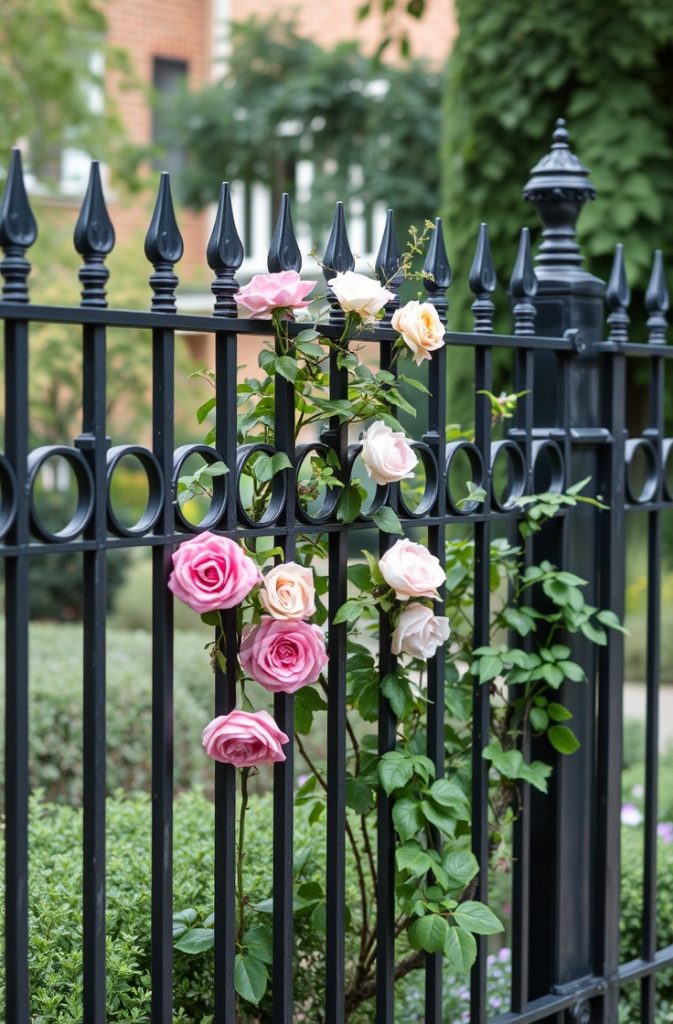 An iron fence brings elegance and security. Intricate designs or simple bars create different aesthetics. A black iron fence looks classic, while a white or bronze finish softens the appearance.

Pairing iron with climbing plants, like roses or ivy, adds a natural touch. This fence suits traditional and modern gardens alike.