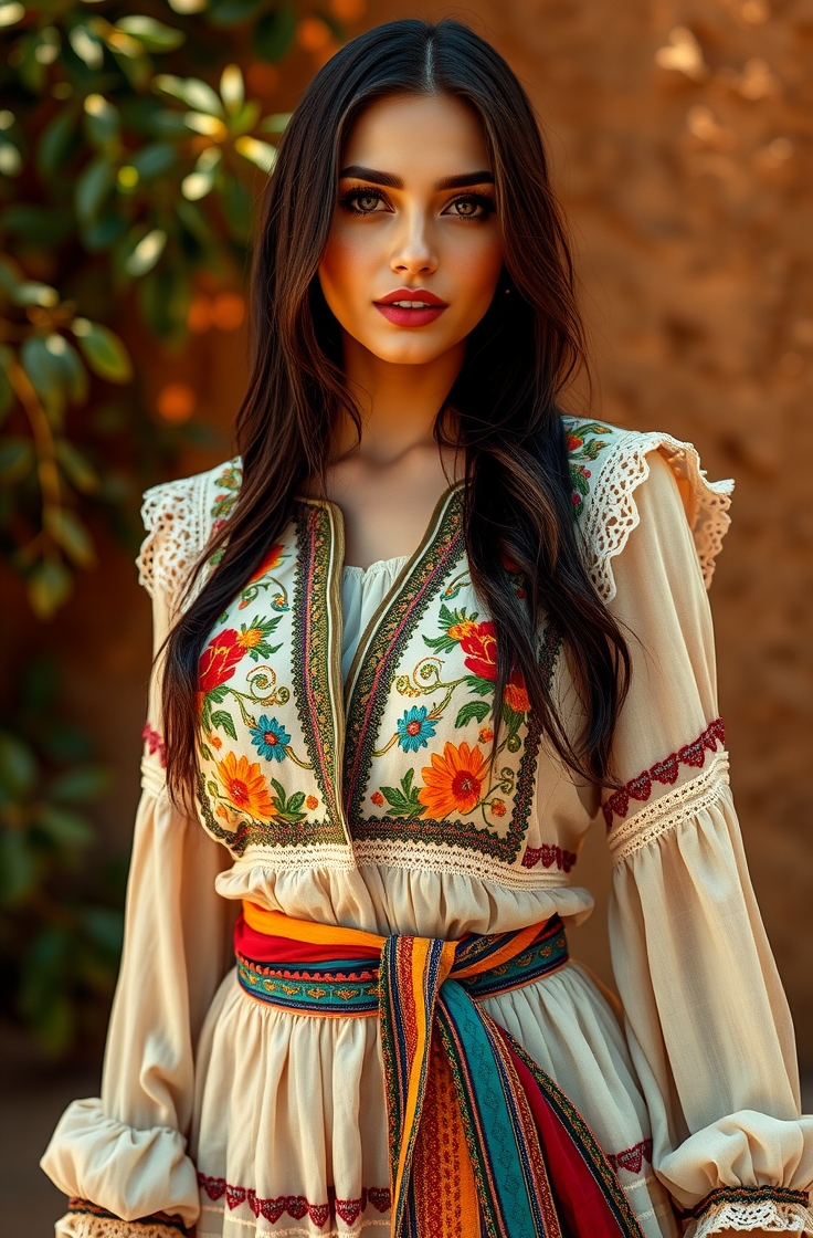 Peasant Blouse with Embroidered Vest