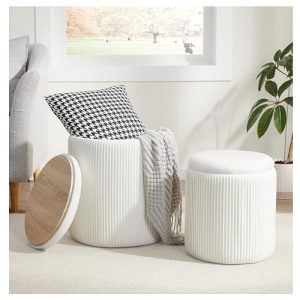 Set of 2 Royal Windsor Velvet Round Ottomans with Storage