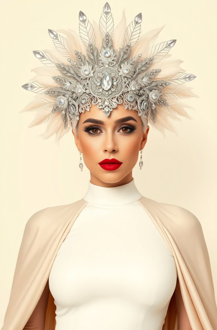 Statement Headpiece and Minimalist Outfit