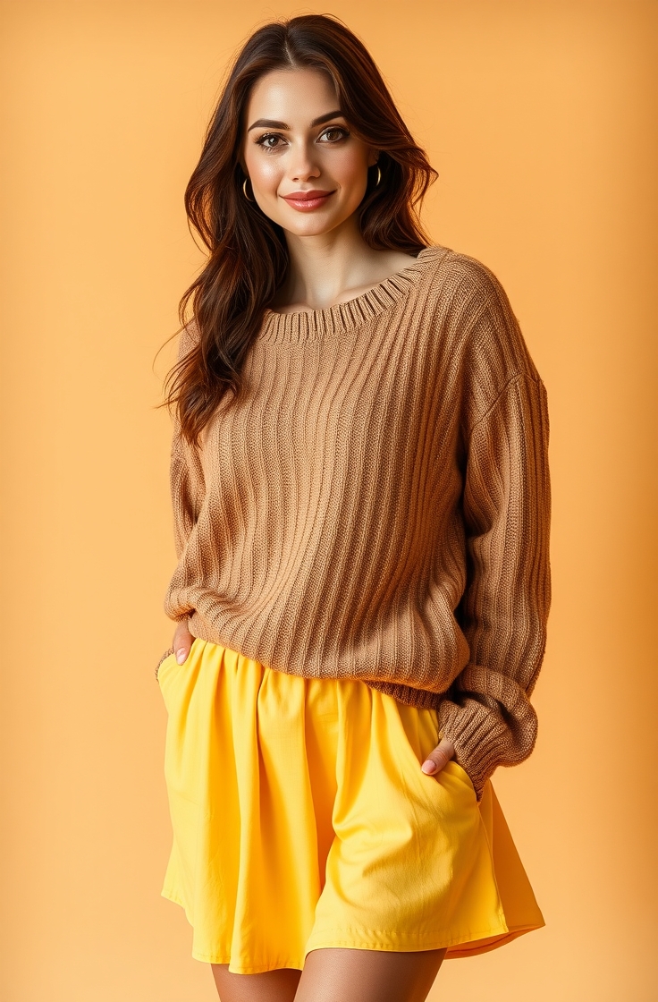 Sweater and Yellow Skirt for Cooler Days for Yellow skirt outfit idea